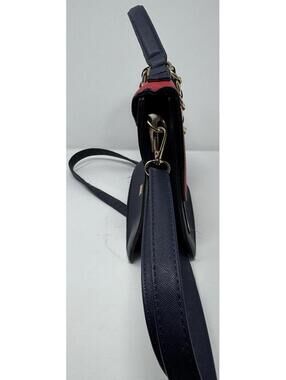 Aldo Flap Satchel Crossbody Purse Red Navy & White Design w Gold Chain Detail